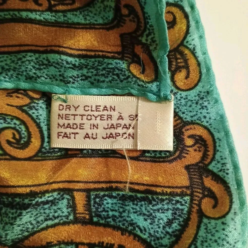 Anne Klein for Vera Co. Scarf Blue Brown Keys Silk Rectangle 51x11 Japan